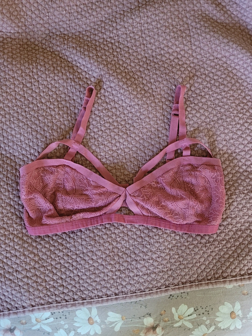 Urban Outfitters Dusty Rose Lace Bralette with Strappy Front